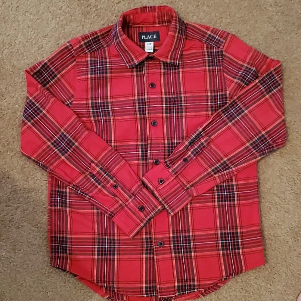 The Children's Place Boy's Long Sleeve Plaid Button Down Size 7/8